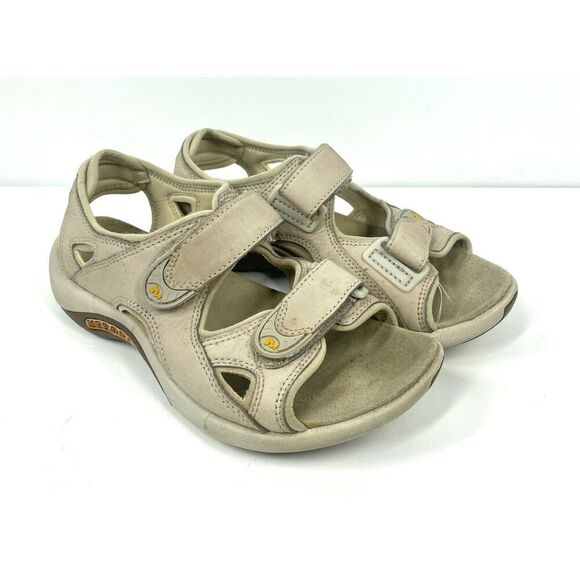 Merrell Via III Performance Casual Leather Sandals  CEMENT Women Size 5 - Picture 1 of 8
